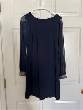 Women’s Navy Long-Sleeve Dress with Embellished Cuffs